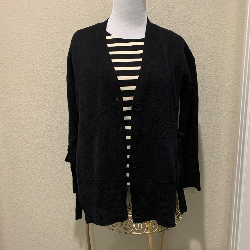 Black J. Crew cardigan with bows on each side